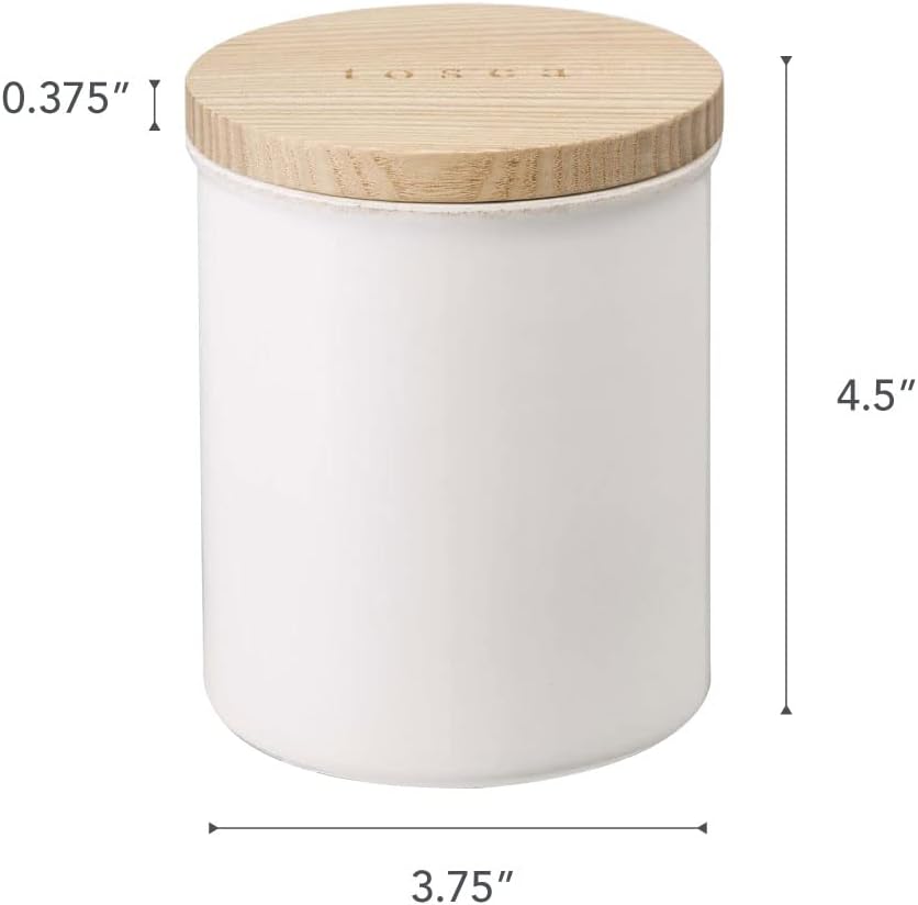 Diagram showing the dimensions of the Yamazaki Home Tosca Ceramic Canister: 3.75 inches wide, 4.5 inches high, with a 0.375 inch thick lid.