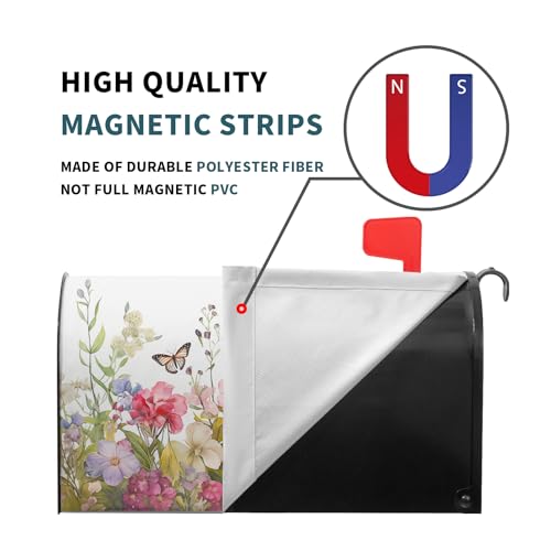 Spring Welcome Mailbox Cover - Magnetic, Colorful Flowers & Butterfly Design - Standard Size 18 x 21 Inch - Summer Floral Holiday Wrap for Home, Outdoor & Garden by Kawani - Image 4