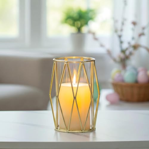 S For Pillar Candles - Geometric Candleholders Gold Flower Vase With Hurricane Cylinder Glass Dual Uses For Wedding Birthday Party Table Living Room Centerpieces