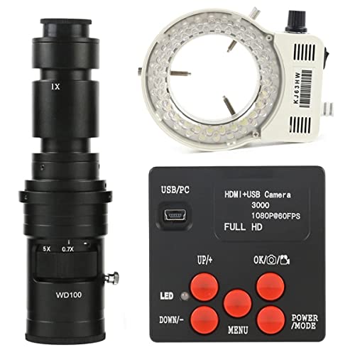 顕微鏡キット 3.0mp 1080p.工業用ビデオ顕微鏡カメラCマウント 顕微鏡レンズアダプター(500x with led)