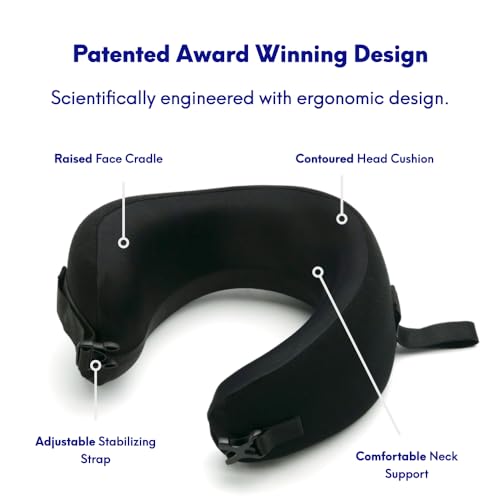 Image of C CUSHION LAB Extra Support Travel Pillow, Award-Winning Patented Ergonomic Design for Chin & Neck Support Memory Foam Neck Pillow, Compact Airplane Pillow for Traveling, Flight, Car (Black, Medium)