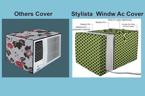 Image of Stylista Window ac Cover Suitable for O-General 1.1 Ton AMGB12FAWA, Check Military Color Elastic fit Cover for Front and Rear of Window Ac