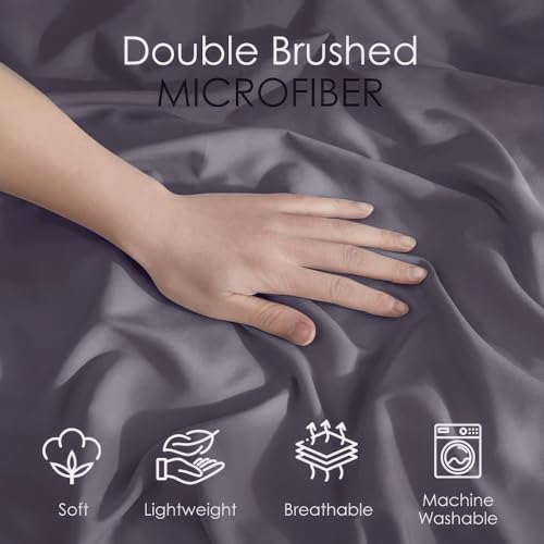 Image of Hearth & Harbor Queen 3-Piece Microfiber Duvet Cover Set, Grayish Purple, Soft Brushed 90x90 inches with Button Closure, 2 Pillow Shams | Soft Double Brushed Bedding Set, Button Closure, 1 Duvet Cover 90x90 Inches, 2 Pillow Shams
