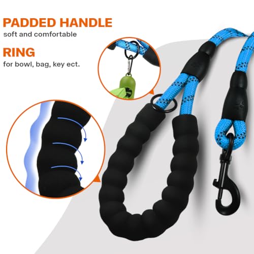 Taglory Hundeleine mit bequemen gepolsterten Griff, robuste Hundeleine zum Trainieren und Gassi gehen, 120×1.0cm Reflektierend Führleine aus weichem Nylon für mittelgroße Hunde,blau