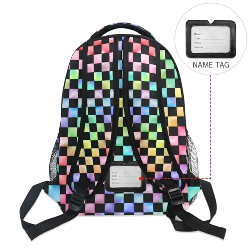 ALAZA Rainbow Checkered Checker Backpack Purse with Multiple Pockets Name Card Personalized Travel Laptop Book Bag, Size M/16.9 inch4