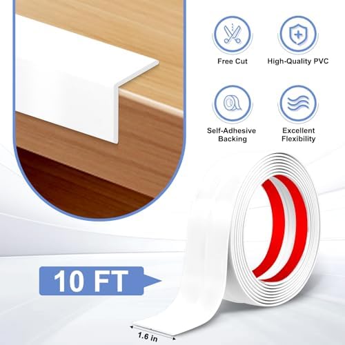 Wall Corner Protector Molding Trim Peel and Stick Wall Corner Protectors Flexible Moulding Self Adhesive Edge Protector Molding, 1.6 Inch X 10 Feet, White - 1