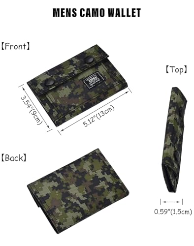 JEMINAL Camo Bifold Wallet for Men Thin Nylon Short Wallet with Cash Zipper Pocket Green2