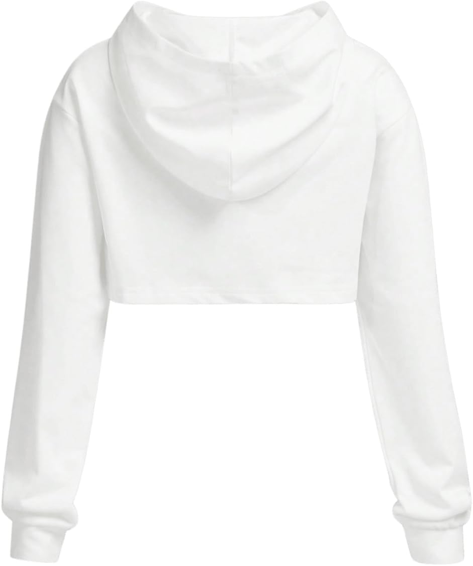 OYOANGLE Girl's Long Sleeve Drop Shoulder High Low Asymmetrical Hem Crop Hoodie Top - Image 2