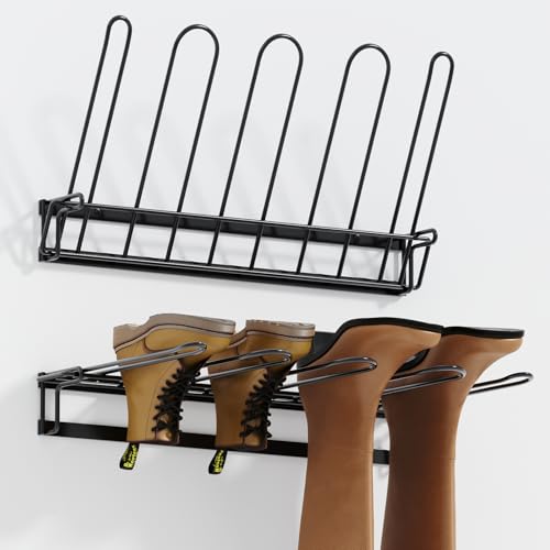 WOCUBEHOME Boot Rack - Space-Saving Wall-Mounted 4-Pair Wader Hangers & Sturdy Boot Storage Organizer Tall Boots for Entryway, Garage, Closet (2 Pack)