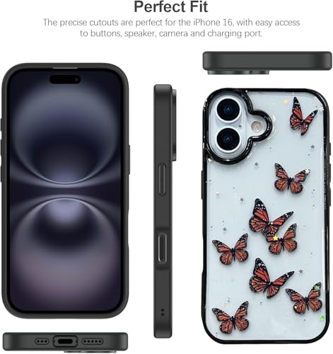 Image of VONZEE for iPhone 16 Plus Clear Glitter Butterfly Case, Cute Bling Sparkle Shiny Soft TPU Bumper Shockproof Women Girls Slim Protective Phone Cover for iPhone 16 Plus 6.7 inch,Black