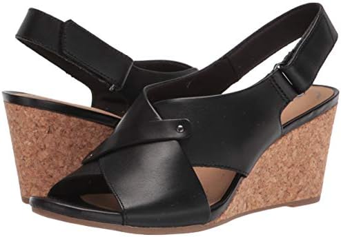 Clarks Women's Margee Eve Wedge Sandal, Black Leather, 8.5 | Image 6