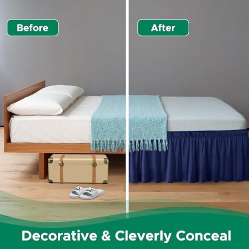 Biscaynebay Wrap Around Bed Skirts for Twin & Twin XL Beds 15" Drop, Navy Adjustable Elastic Dust Ruffles Easy Fit Wrinkle & Fade Resistant Silky Luxurious Fabric Machine Washable — view 7