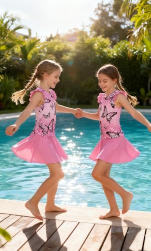 Image of Girls Swimsuit 2 Piece Ruffle Bathing Suit UPF 50+ Tankini Swimsuit Skirt with Lining Size 3-10