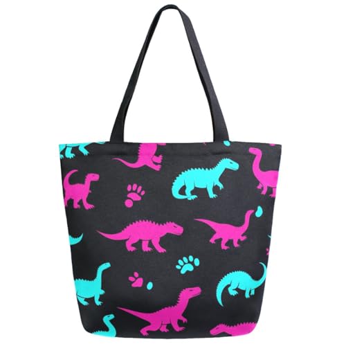 Dinosaur Silhouettes Black Extra Large Canvas Gym Shoulder Tote,Durable Reusable Daily Top Handle Bag for Mens Womens Yoga Weekender Picnic Beach Travel Market Shopping