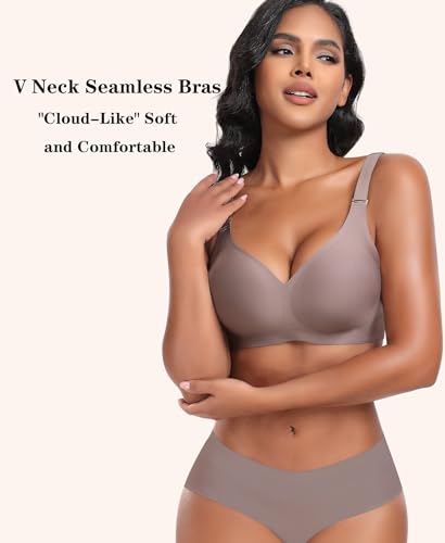 Image of DOCUMO Wireless Bras for Women No Underwire Seamless Push Up Bras with Support and Lift, V Neck Bralette with Bra Extender