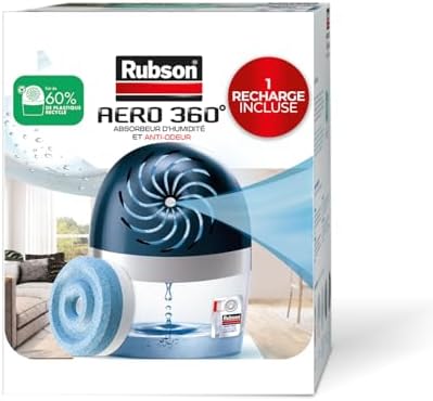 Soluciones caseras para humedades por capilaridad 7 Rubson AERO 360° - Absorbedor de humedad para habitación de 20 m², deshumidificador de aire eficiente, antiolor y moho, incluido 1 recarga neutral 450 g - Embalaje reforzado, envío seguro