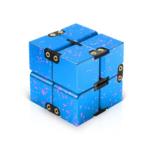 Image of Infinity Cube Fidget Toy, Aluminum Alloy Metal Infinity Cubes, Fidget Infinity Cube Relieve Stress Anxiety ADHD for Kids Office Desk Toys for Adults Best Gifts with Case (Blue & Pink)