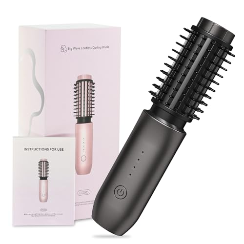 Cordless Hair Curler and Straightener Brush, Jooayou Cordless Hot Brush Rechargeable Portable Travel Curling Iron Hot Air Styler Ionic Heated Styling Hairbrush, Black