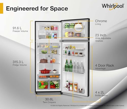 Image of Whirlpool 411L 2 Star IntelliFresh Convertible Inverter Frost Free Double Door Refrigerator (IF INV CNV 455 Steel Onyx-Z, 2s)