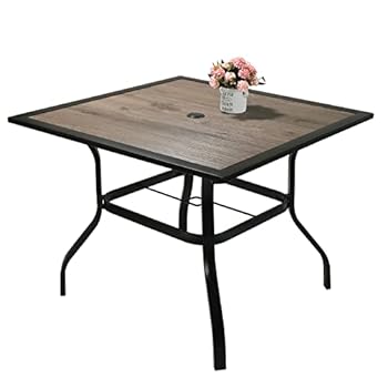 Alternative view of EMERIT Outdoor Patio Dining Table Wood-Like 37" Square Metal Table with Umbrella Hole