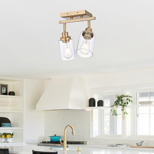 Wanluce 2-Light Track Lighting Fixtures Gold Finish, Multi-Directional Rotating Ceiling Tracking Lights with Clear Glass, Modern Bathroom Wall Vanity Lights Track Lighting Kits for Kitchen Accent Shop by Wanluce - Used condition - Image 3