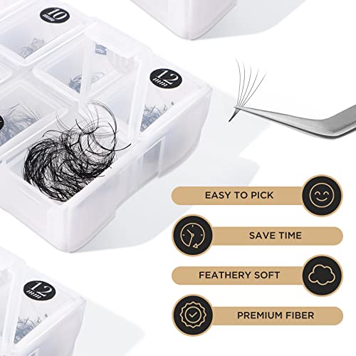 LASHVIEW 1000 Premade volume fans Mixed lengths 9-16mm loose Fans C, D Curl. Handmade eyelash extensions supplies Russian volume lash promade fan 5D,10D(0.07 5D C 9-16mm）