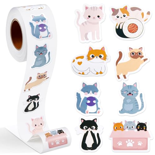 Qeeenar 500 stickers chats mignons rouleau récompense enfants