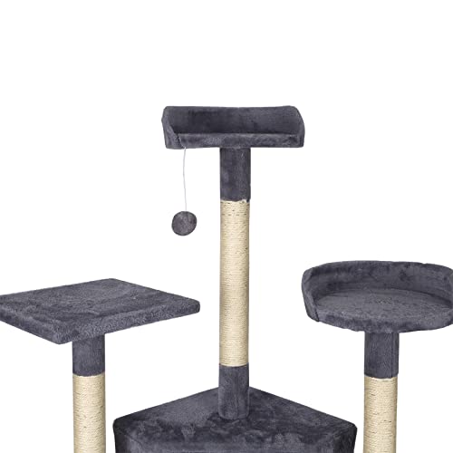Katzenkratzbaum hellgrau mit Sisal 198cm Kratzbaum mit Kratzbrett, Hängematte und Katzenhäusern – Bild 5