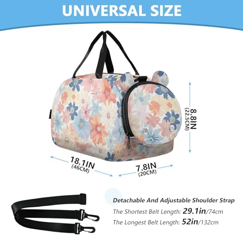 Duffle Bag Kids Gym Bag with Shoes Compartment & Wet Separation Overnight Travel Duffel Bag Floral Designs Pastel for Girl Boy3