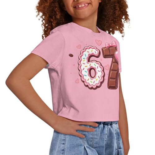 Image of Girls Fashion Crewneck Tee Shirts Casual Short Sleeve Crop Top Summer Outfits 5-14 Years Old