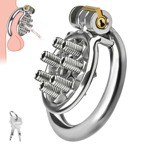 SXOVO Chastity Cage in Acciaio Inossidabile Gabbia castità Piatta con 7 Viti Sex Toys Uomo per Feticisti degli Schiavi Bondage Estremo Castità del Pene BDSM Toys Sessuali per Uomini (M)