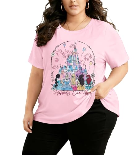 Image of NANYUAYA Plus Size Magic Shirts for Women Castle Kingdom Graphic Magical T Shirt Cute Holiday Princess Tee Vacation Tops