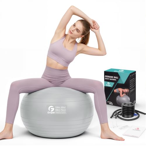 Image of Gruper Exercise Ball, Extra Thick Yoga Ball for Working Out, Yoga & Pregnancy, 4 Sizes Anti-Burst Balance Ball with Foot Pump for Pilates, Physical Therapy & Fitness
