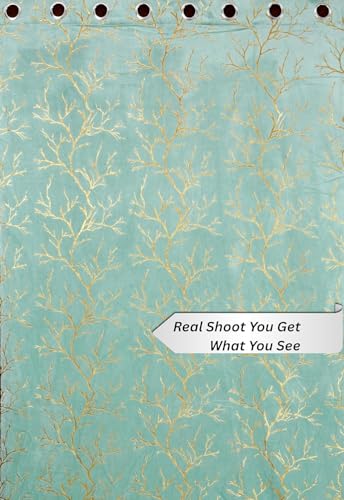 Image of Homefab India Velvet Curtains Room Darkening - Window 6 feet, Pack of 2 Curtain /Panel, Aqua Island