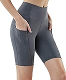 TSLA Women's High Waisted Bike Shorts, Workout Running Yoga Shorts, Athletic Stretch Exercise Shorts with Pocket, 8' Heather Charcoal, Small