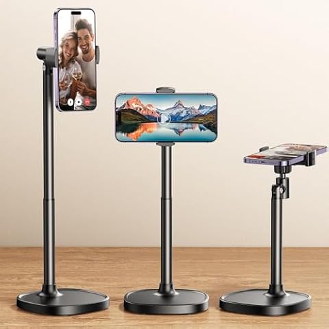 DIMONCOAT Phone Stand for Desk, Angle Height Adjustable Phone Holder for Desk, Aluminum Alloy Universal iPhone Stand Holder, Retractable Cell Phone Stand Recording Office for iPhone 16 15 Pro Max Plus Cover