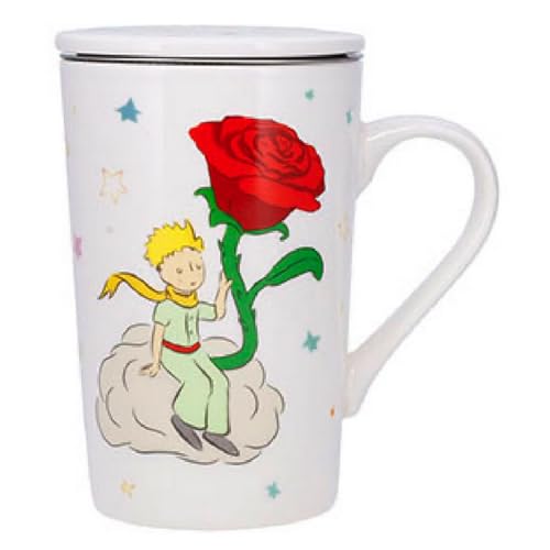 KIUB Taza de té XL de porcelana con filtro Le Petit Prince y la Grande Rosa
