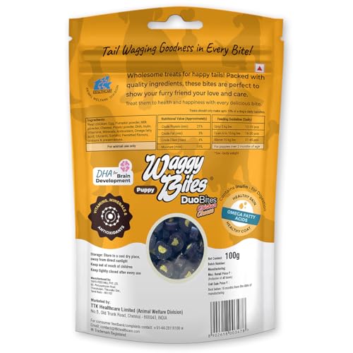 Image of DuoBites Chicken & Cheese Soft Treats for Dogs & Puppies | Grain & Gluten-Free | Inulin for Healthy Digestion | DHA Enriched for Brain Development | 100 g | Pack of 1