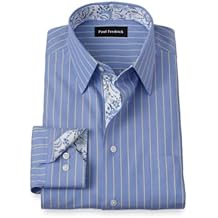 Paul Fredrick Men's Classic Fit Non-Iron Cotton Stripe Dress Shirt