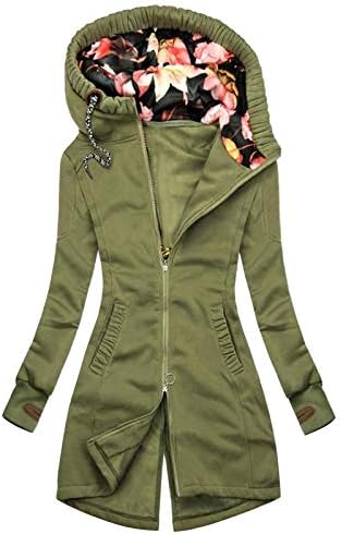 EIRUKON Sweatjack voor dames, met capuchon, ritssluiting, hoodie, oversized, overgangsjas, capuchon, herfst, winter, ritssluiting, casual sweatshirt, jas, Kaki, XXL