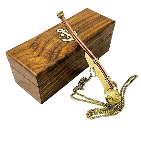 ACTIVE INDUSTRIES Nautical Brass Whistle 5" Call Bell Basun's With Anchor Wooden Box Rustic Vintage Gift