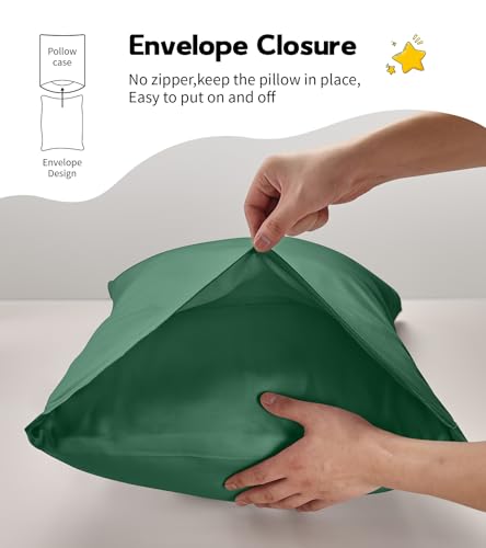 Image of Deep Dream 100% Cotton Toddler Pillowcases Set of 2, 13x18 Inches Fits Baby Pillow Sized 12x16, 13x18, 600 Thread Count Cotton Small Travel Kids Pillow Case with Envelope Closure, Forest Green