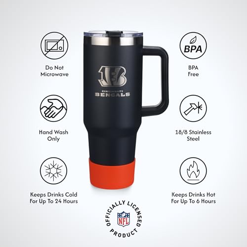 Image of The Memory Company NFL 40oz Game Day Tumbler - Premium Stainless Steel Double-Wall Vacuum Insulated Travel Cup with Removable Silicone Base , Laser Engraved Team Logo, Hot & Cold Drinks