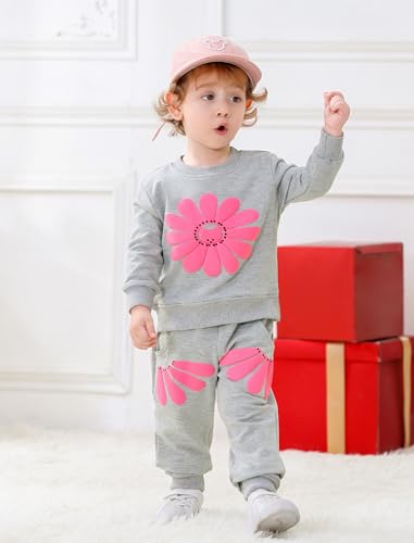 Image of Toddler Baby Boy Girl Clothes with Pockets 2PC Long Sleeve Pullover Sweatshirt and Pants Infant Fall Winter Outfit