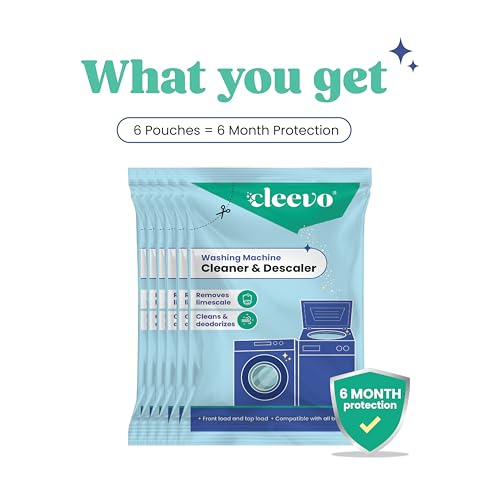 Image of Cleevo Washing Machine Cleaner & Descaler Powder - Pack of 6 | Removes Limescale, Odour & Residue | Non-Toxic, Phosphate-Free | Front & Top Load Safe