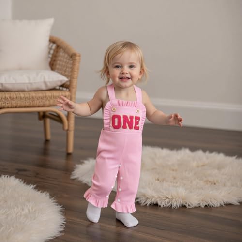 BULINGNA Baby Girl 1st 2nd Birthday Outfit Sleeveless Letters Embroidery Jumpsuit Overalls Corduroy Birthday Clothes2