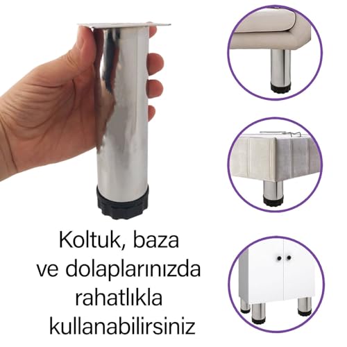 Tuğra Ayarlanabilir Pingolu Krom Mobilya Dolap Ayağı Metal 4lü 15 cm - 4 Adet