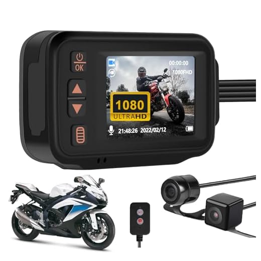 CAMECHO Dash Cam per Moto, Impermeabile Totale Videocamera Motocicletta FHD 1080P Camera Anteriore e Posteriore 150° con GPS Integrato, Wi-Fi, Telecomando con Cavo+32GB TF Card