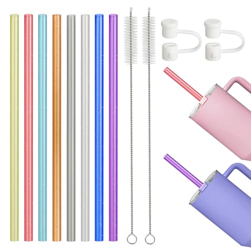 8 Stück Strohhalme für Stanley Cups, Strohhalm Wiederverwendbar, Plastik Strohhalme, 30cm Farbige Strohhalm mit 2 Reinigungsbürsten für Tee, Saft, Kaffee, Adventure Reisebecher