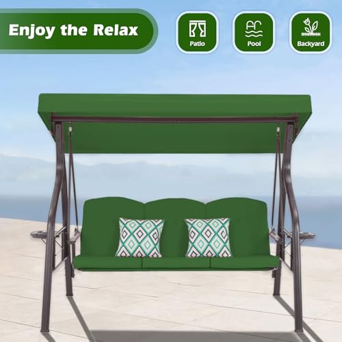 Image of ZZW 3-Seat Outdoor Porch Swing with Stand Patio Swing with Canopy 2 in 1 Porch Swing Bed & Patio Swing Chair for Adult Yard Swing w /Extra Pillows and Cup Holder (Green)